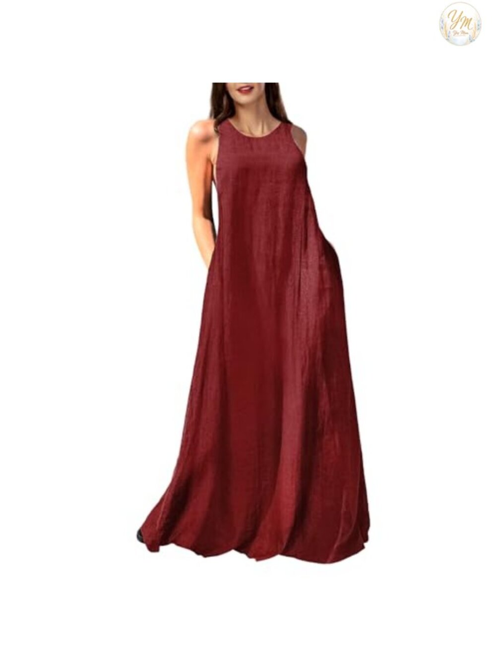 Sleeveless Linen Maxi Dress with Pockets Relaxed Fit